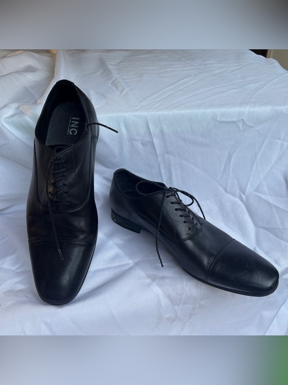 INC International Concepts Men’s Black Leather Cap-Toe Oxfords Mens size 10.5
